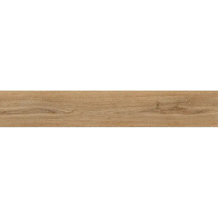 Feinsteinzeug in honigfarbener Holzoptik 20x120, rutschhemmend -  - Helle braune Holzmaserung mit natürlichen Mustern und dezenten Ästen.