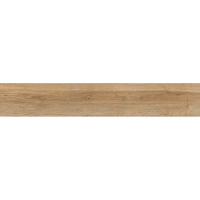 Feinsteinzeug in honigfarbener Holzoptik 20x120, rutschhemmend -  - Helle Holzoberfläche in Braun mit natürlicher Maserung und Textur.