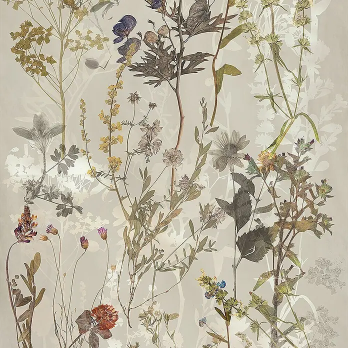 Dekorierte Wandfliese aus Feinsteinzeug 03 60x120 - Italienische Fliesen -  - Muster aus gepressten, getrockneten Blumen und Pflanzen in gedämpften Naturfarben.