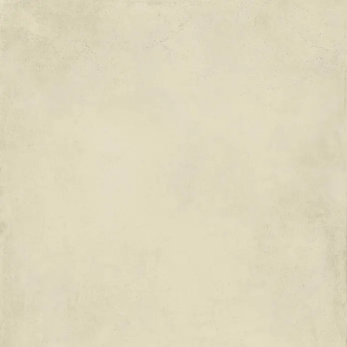Feinsteinzeug in gewachster elfenbeinfarbener Betonoptik 120x120 -  - Hellbeige strukturierte Oberfläche mit feinen Rissen, die Beton oder Putz ähnelt.