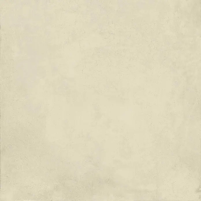 Feinsteinzeug in gewachster elfenbeinfarbener Betonoptik 120x120 -  - Hellbeige strukturierte Fliese mit feinen Rissen und matter Oberfläche.