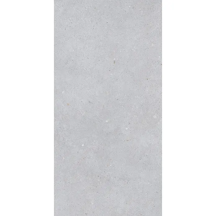 Feinsteinzeug in matter hellgrauer Betonoptik 60x120 - Italienische Fliesen -  - Hellgraue, feinkörnige Oberfläche mit kleinen, verstreuten hellen und dunklen Sprenkeln.