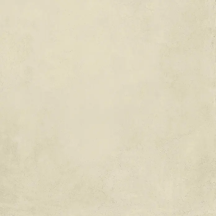 Feinsteinzeug in gewachster elfenbeinfarbener Betonoptik 120x120 -  - Hellbeige Betontextur mit feinen Rissen.