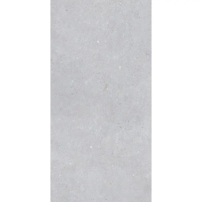 Feinsteinzeug in matter hellgrauer Betonoptik 60x120 - Italienische Fliesen -  - Hellgraue gesprenkelte Steinstruktur mit feinen, variierten Einschlüssen.