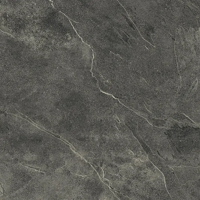 Feinsteinzeug in schwarzer Steinoptik 120x120 - Italienische Fliesen -  - Dunkelgraue Steinplatte mit zarten weißen Maserungen, geeignet für Böden oder Wände.