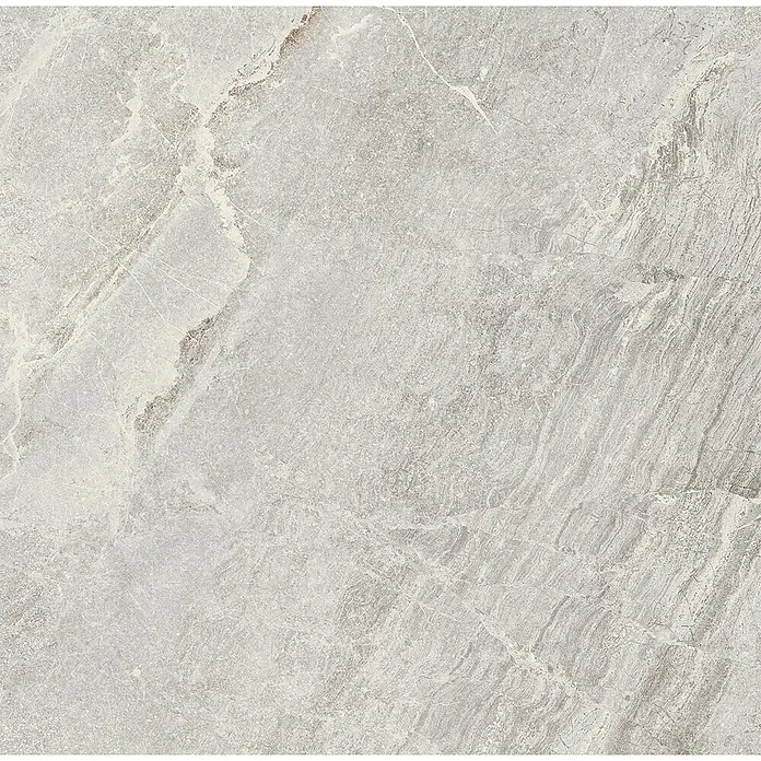 Feinsteinzeug in grauer Steinoptik 60x60, 20 mm, rutschhemmend -  - Hellgraue Fliese in Steinoptik mit feiner grauer und brauner Maserung.