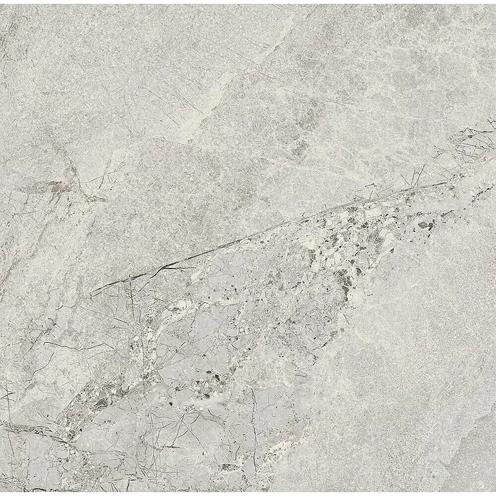 Feinsteinzeug in grauer Steinoptik 60x60, 20 mm, rutschhemmend -  - Hellgraue Marmorfliese mit natürlichen, variierten dunklen Aderungen.