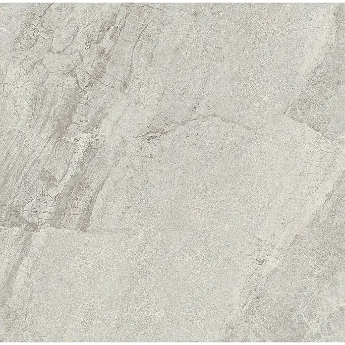 Feinsteinzeug in grauer Steinoptik 60x60, 20 mm, rutschhemmend -  - Hellgraue Steinfliese mit subtiler Maserung und texturierter Oberfläche, ideal für Boden oder Wände.