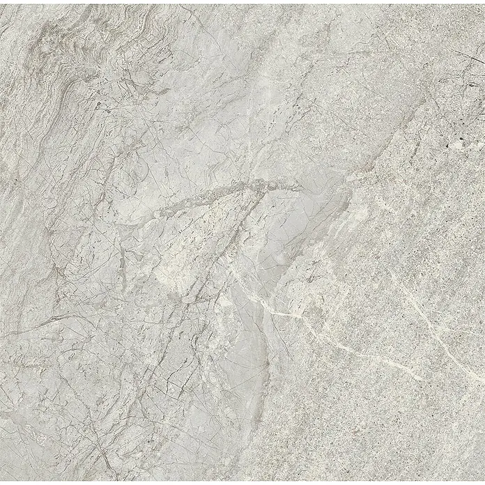Feinsteinzeug in grauer Steinoptik 60x60, 20 mm, rutschhemmend -  - Graue Marmorfliese mit feiner Maserung.