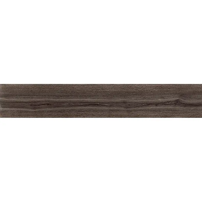 Feinsteinzeug in dunkelbrauner Holzoptik 20x120 - Italienische Fliesen -  - Dunkles, graues Holzoptik-Paneel mit sichtbarer Maserung und feinen Astlöchern, ideal für Bodenbeläge oder Möbeloberflächen.