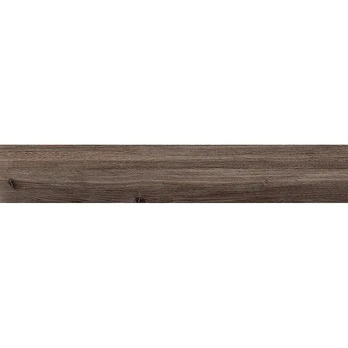 Feinsteinzeug in dunkelbrauner Holzoptik 20x120 - Italienische Fliesen -  - Dunkelbraunes Holzpaneel mit deutlicher Maserung und kleinen Ästen.