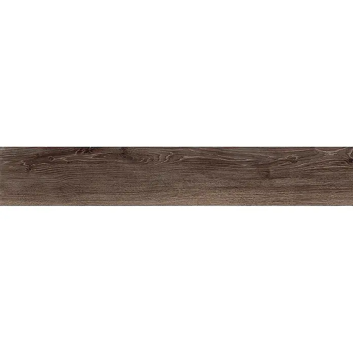 Feinsteinzeug in dunkelbrauner Holzoptik 20x120 - Italienische Fliesen -  - Dunkelbraunes Holzpaneel mit ausgeprägter Maserung und subtiler Textur.