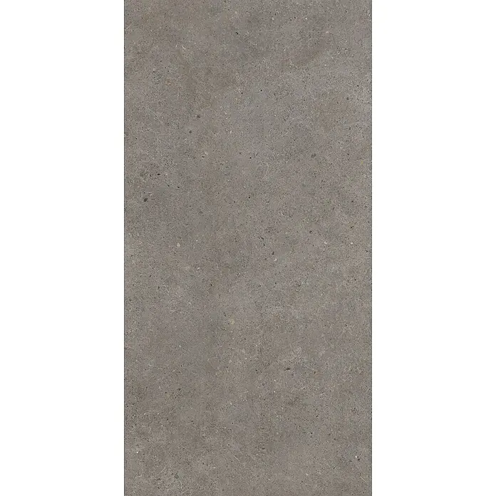 Feinsteinzeug in grauer aschmatter grauer Betonoptik 60x120 - Ital. Fliesen -  - Dunkelgraue, strukturierte Fliese mit kleinen, verschiedenfarbigen Sprenkeln.
