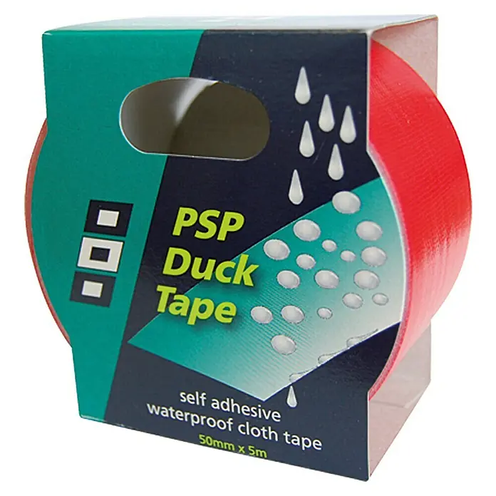 Duck Tape - Rot, 5 m x 50 mm - Rolle rote PSP Duck Tape, selbstklebend, wasserfest, aus Stoff, mit einer Größe von 50 mm x 5 m, ideal für Reparaturen und Bastelarbeiten.