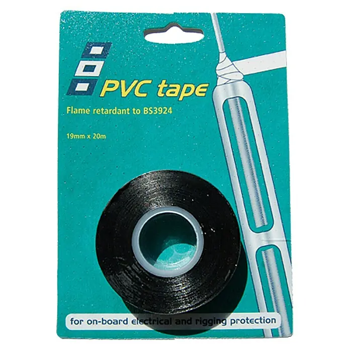 PSP Electrical & Rigging Tape - Schwarz, 20 m x 19 mm - PVC-Isolierband auf einer Karte, geeignet für elektrische und Takelage-Anwendungen an Bord, flammhemmend nach BS3924.