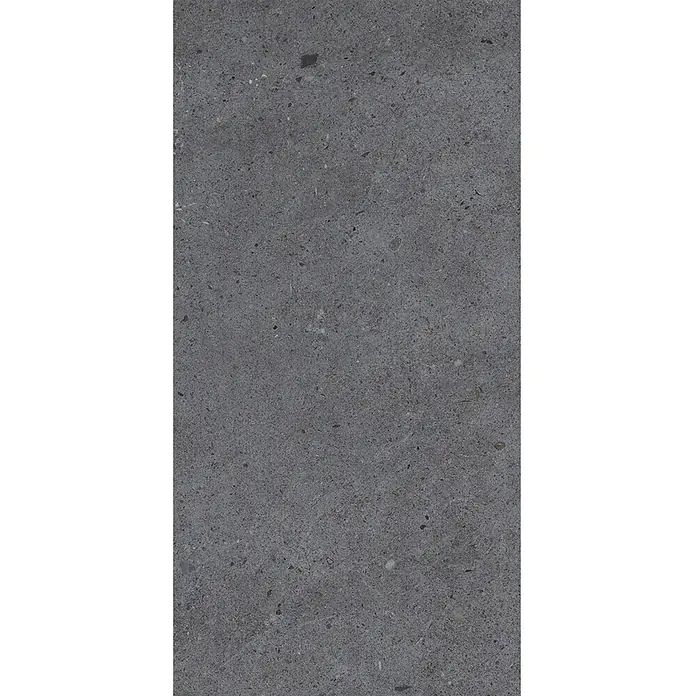 Feinsteinzeug in matter anthrazitfarbener Betonoptik 30x60 - Ital. Fliesen -  - Dunkelgraue gesprenkelte Oberfläche mit hellen und dunklen Einschlüssen, geeignet für Böden oder Wände.