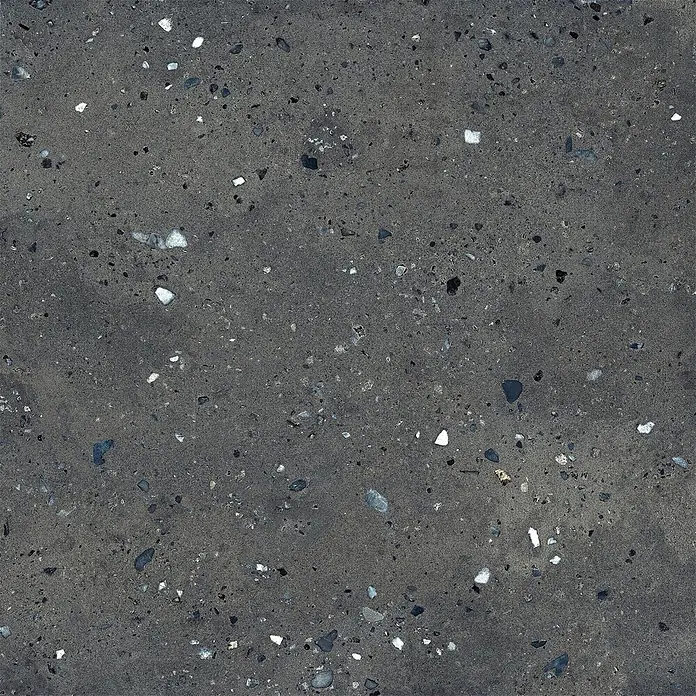 Feinsteinzeug in schwarzer Steinoptik 120x120 - Italienische Fliesen -  - Dunkelgrauer Terrazzo mit eingebetteten weißen, schwarzen und blauen Zuschlagstoffen, bildet eine strapazierfähige und dekorative Oberfläche.