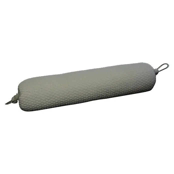 Talamex Ölabsorbationskissen - 7,5 l, Länge: 55 cm - Ein grauer, zylinderförmiger Schwimmer mit einer wabenartigen Textur und Befestigungspunkten an beiden Enden.