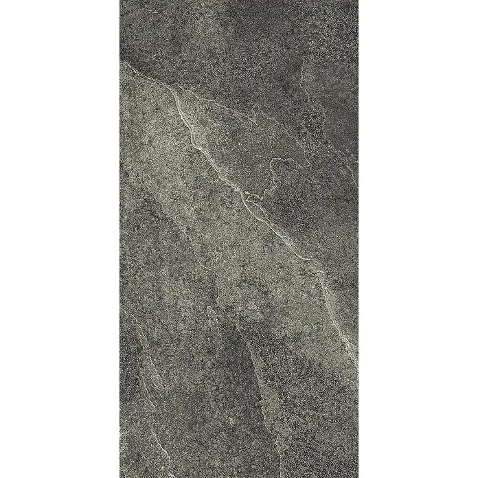 Feinsteinzeug-Fliese in dezenter schwarzer Steinoptik 30x60 - Ital. Fliesen -  - Dunkelgraue Steintextur mit hellen Naturäderungen, ideal für moderne Oberflächen.