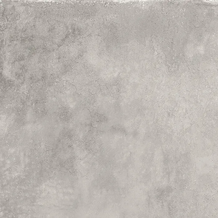 Feinsteinzeug in gewachster hellgrauer Betonoptik 80x80 - Ital. Fliesen -  - Hellgraue Betonoptik-Oberfläche mit feinen Rissen für moderne Innenräume.