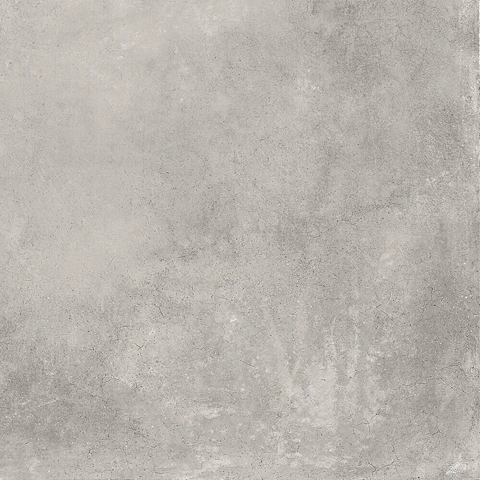 Feinsteinzeug in gewachster hellgrauer Betonoptik 80x80 - Ital. Fliesen -  - Hellgraue Betontextur mit feinen Rissen und Farbvariationen für Boden oder Wände.