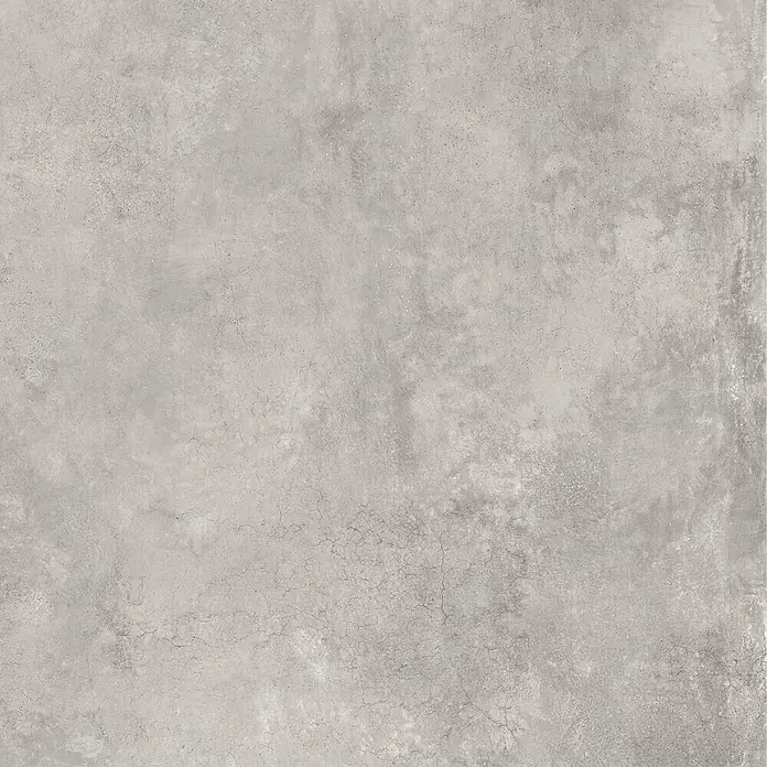 Feinsteinzeug in gewachster hellgrauer Betonoptik 80x80 - Ital. Fliesen -  - Hellgraue Betontextur mit subtilen Variationen und feinen Rissen.