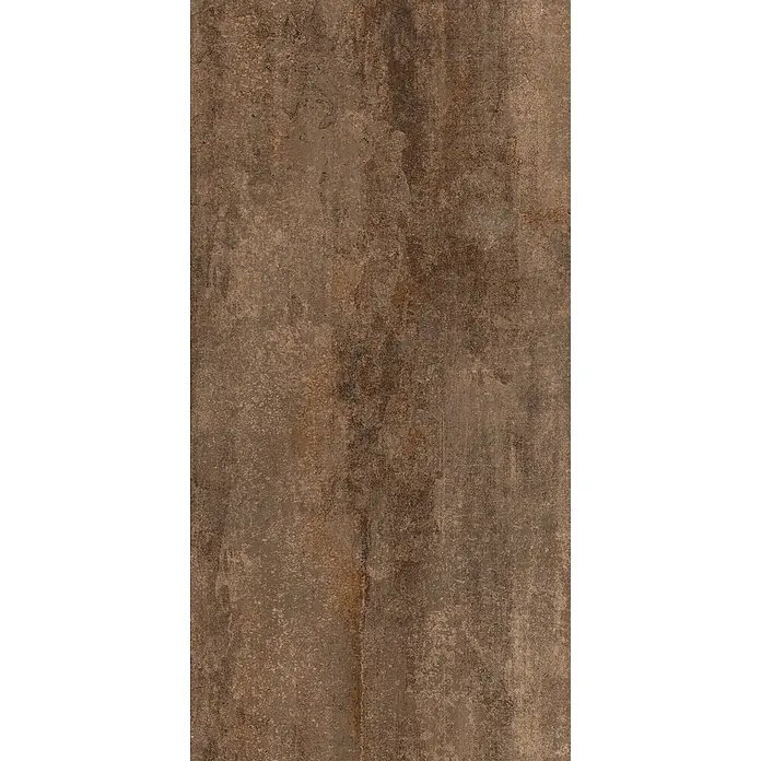 Feinsteinzeug in Corten-oxidierter Metalloptik 60x120 - Ital. Fliesen -  - Strukturierte braune Industrieoberfläche, die an gealtertes Metall oder Beton erinnert.