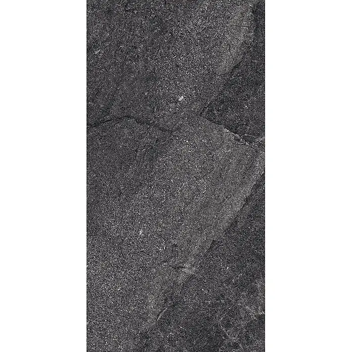 Feinsteinzeug in matter anthrazitfarbener Steinoptik 30x60 - Ital. Fliesen -  - Dunkelgraue, texturierte Natursteinfliese mit feinen Maserungen und körniger Struktur.