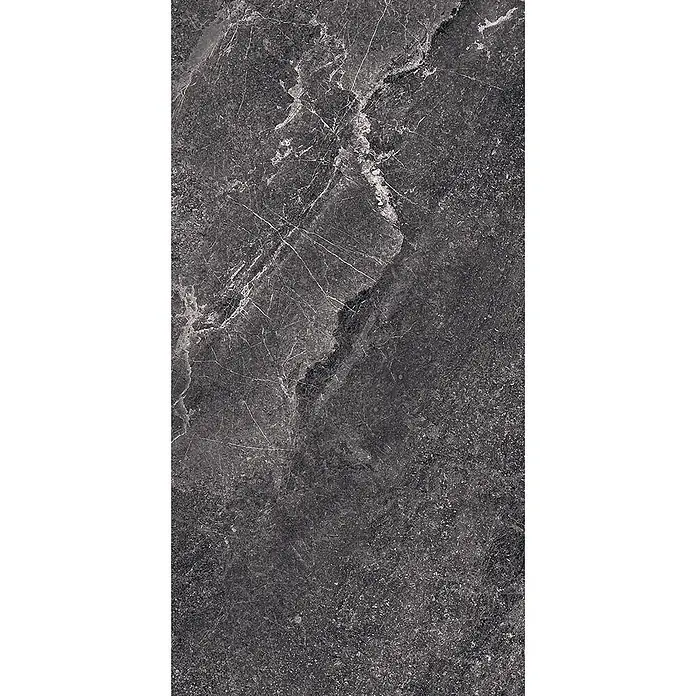 Feinsteinzeug in matter anthrazitfarbener Steinoptik 30x60 - Ital. Fliesen -  - Dunkelgraue Marmorstruktur mit feinen weißen Adern.