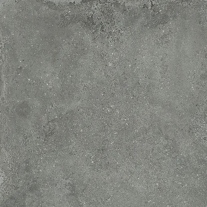 Feinsteinzeug in strukturierter grauer Betonoptik 80x80 - Ital. Fliesen -  - Dunkelgraue Fliese in Betonoptik mit gesprenkelter Textur, geeignet für Boden- oder Wandflächen.