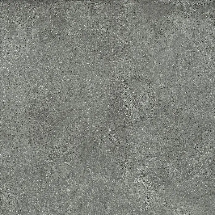 Feinsteinzeug in strukturierter grauer Betonoptik 80x80 - Ital. Fliesen -  - Dunkelgraue, melierte, strukturierte Oberfläche, ähnlich einer Beton- oder Steinplatte.