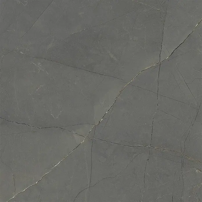 Feinsteinzeug in matter schwarzer Marmoroptik 60x60, Ret - Ital. Fliesen -  - Dunkelgraue Fliese in Marmoroptik mit heller Äderung.