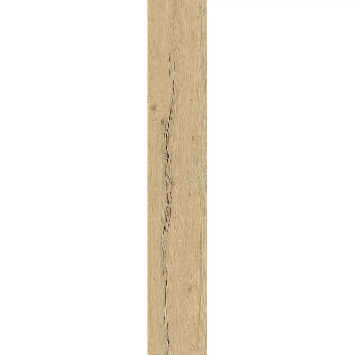 Feinsteinzeug in antiker honig Holzoptik 20x120 - Italienische Fliesen -  - Hellbraune Holzdiele mit ausgeprägter Maserung und natürlichen dunklen Rissen.
