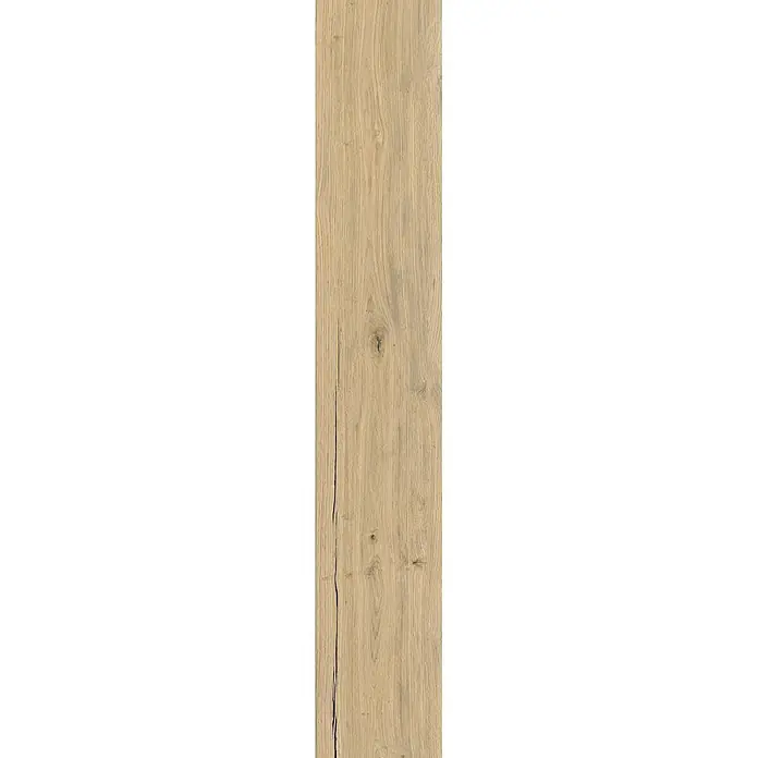 Feinsteinzeug in antiker honig Holzoptik 20x120 - Italienische Fliesen -  - Helle Eichenholztextur mit Maserung, sichtbarem Ast und dunklem Riss. Geeignet für Böden oder Paneele.