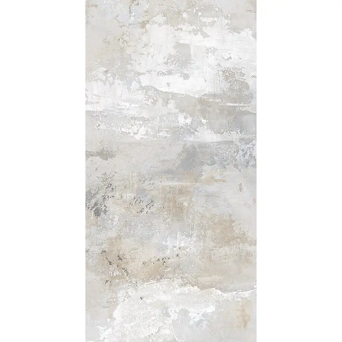 Feinsteinzeug in industrieller grauer Betonoptik 60x120 - Ital. Fliesen -  - Abgenutzte hellgraue und beige Betonoptik-Textur mit rauer, gebürsteter Oberfläche, geeignet für Wand oder Hintergrund.