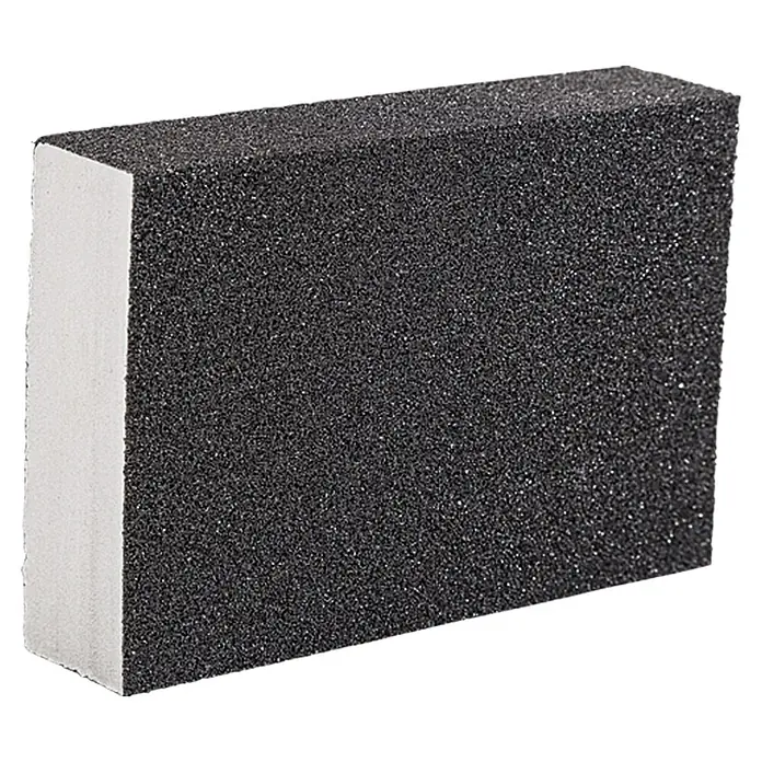 Craftomat Schleifschwamm - Mittel - Bild eines Schleifklotzes, ideal zum Glätten von Oberflächen, mit einer weißen Seite.
