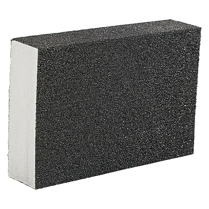 Craftomat Schleifschwamm - Mittel - Bild eines Schleifklotzes, ideal zum Glätten von Oberflächen, mit einer weißen Seite.