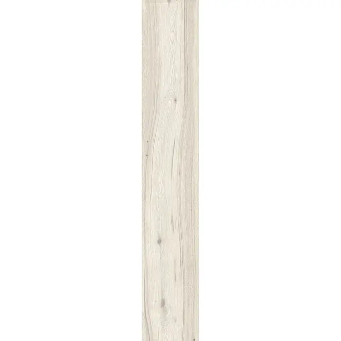 Feinsteinzeug in roher matter weißer Holzoptik 20x120 - Ital. Fliesen -  - Helle Holzoptik-Diele mit natürlicher Maserung und kleinen Ästen.