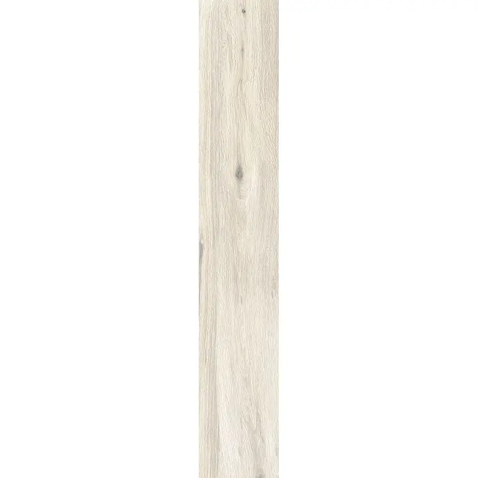 Feinsteinzeug in roher matter weißer Holzoptik 20x120 - Ital. Fliesen -  - Helle Holzmaserung mit sichtbarem Ast.
