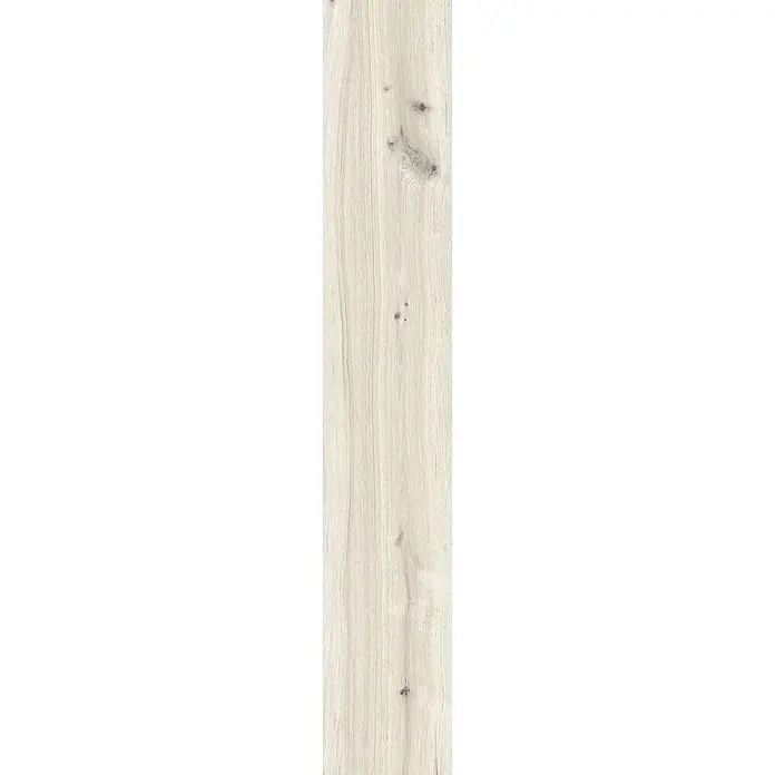 Feinsteinzeug in roher matter weißer Holzoptik 20x120 - Ital. Fliesen -  - Helle Holzplanke mit natürlicher Maserung und Ästen.