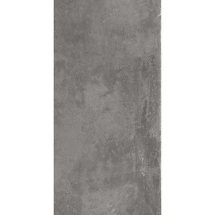 Feinsteinzeug in gewachster anthrazitfarbener Betonoptik 30x60 -  - Graue Betonoberfläche mit feinen Rissen und Aggregatstruktur.