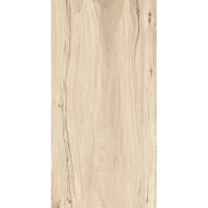 Feinsteinzeug in weißer Holzoptik 60x120, 20 mm, rutschhemmend -  - Helle, natürliche Holzmaserung mit vertikalen Mustern und feinen Ästen.
