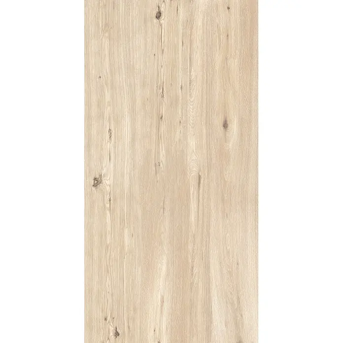 Feinsteinzeug in weißer Holzoptik 60x120, 20 mm, rutschhemmend -  - Helle Eichenholzoptik mit ausgeprägter Maserung und dunklen Ästen.