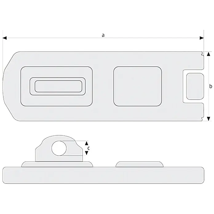 Abus Diskus-Überfalle 140 - Maße Überfalle: 120 x 56 mm, Durchmesser Öse: 12,2 mm, Edelstahl - Schematische Darstellung eines Befestigungselements mit den Maßen a, b und c.