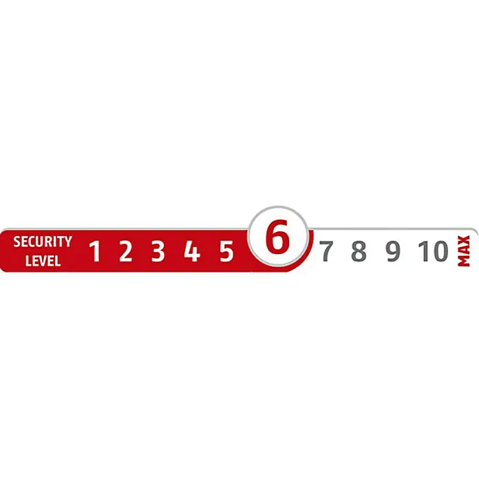 Abus Scharnierseitensicherung TAS 102 - Geeignet für: Alle Türen, Edelstahl - Sicherheitsstufe 6. Die Skala reicht von 1 bis 10, wobei 10 das Maximum darstellt.