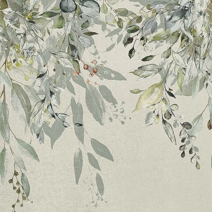 Dekorierte Wandfliese aus Feinsteinzeug 02 60x120 - Italienische Fliesen -  - Botanisches Aquarellmuster mit grünen und grauen Blättern und Beeren.