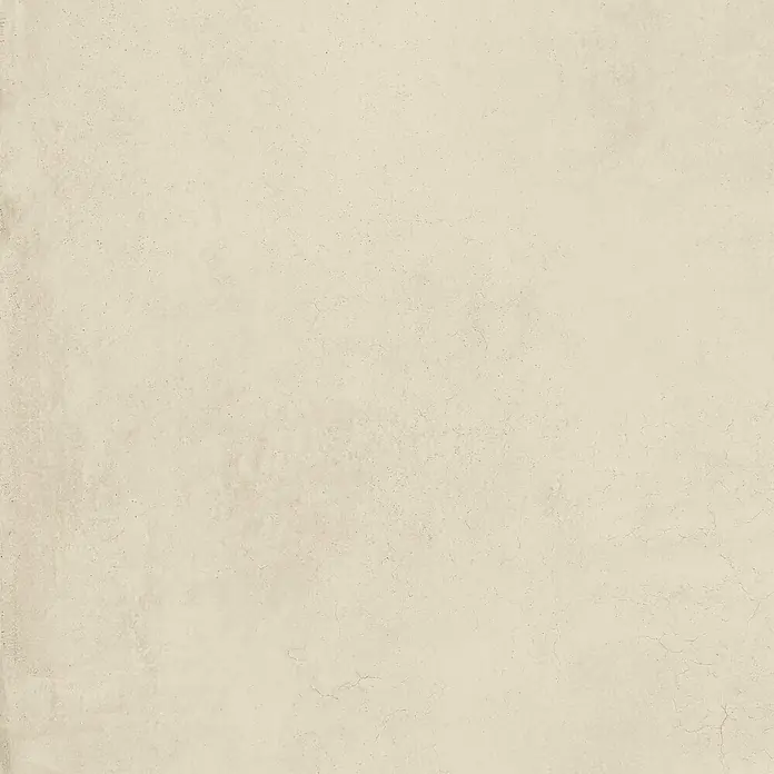 Feinsteinzeug in gewachster elfenbeinfarbener Betonoptik 80x80 -  - Helle beige Texturfläche mit feinen Rissen, die Beton oder Putz ähnelt.