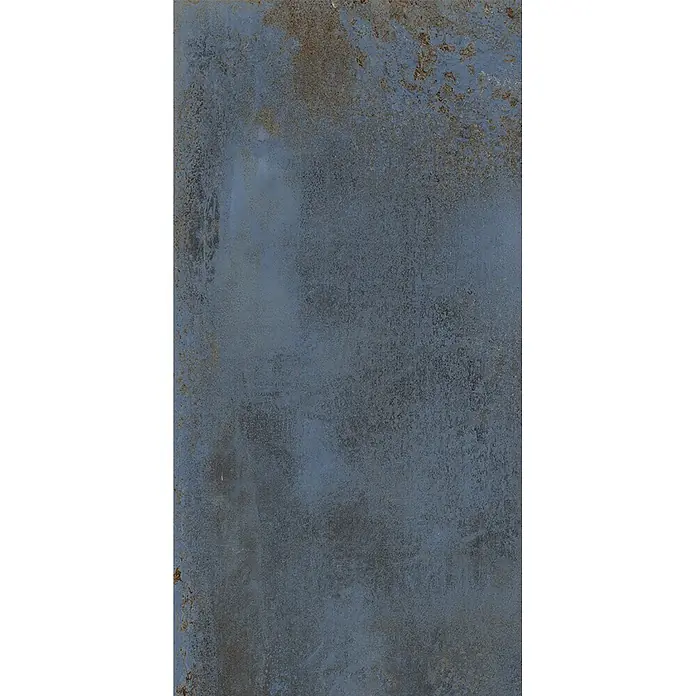 Feinsteinzeug in blauer Metalloptik 30x60 - Italienische Fliesen -  - Gebrauchte blaugraue Fliese mit rustikaler brauner Oxidtextur.