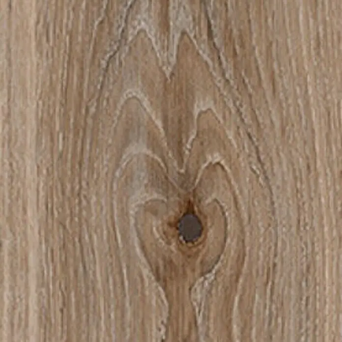 Feinsteinzeug in taupefarbener Holzoptik 20x120 - Italienische Fliesen -  - Hellbraune Holzoptik-Oberfläche mit natürlicher Maserung und markantem Ast.