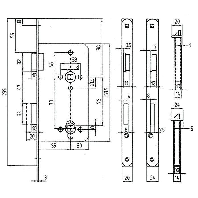Stabilit Korridor-Einsteckschloss (DIN-L, Stumpfe Türen, Profilzylinder PZ, Verriegelung: 1-tourig)